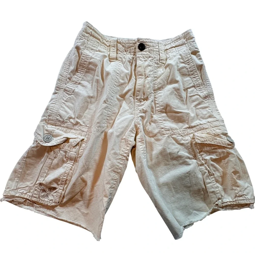 American Eagle Cargo Shorts Mens 26 Cream Ripstop Cotton Utility Casual Pockets